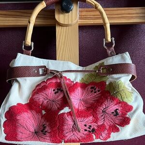 Floral Canvas Bag with Bamboo Handles